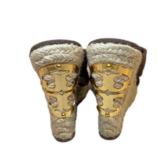 Tory Burch Chocolate Brown ‘Bailey’ Platform Wedge Espadrille Mule Size 8.5M - Picture 3 of 9